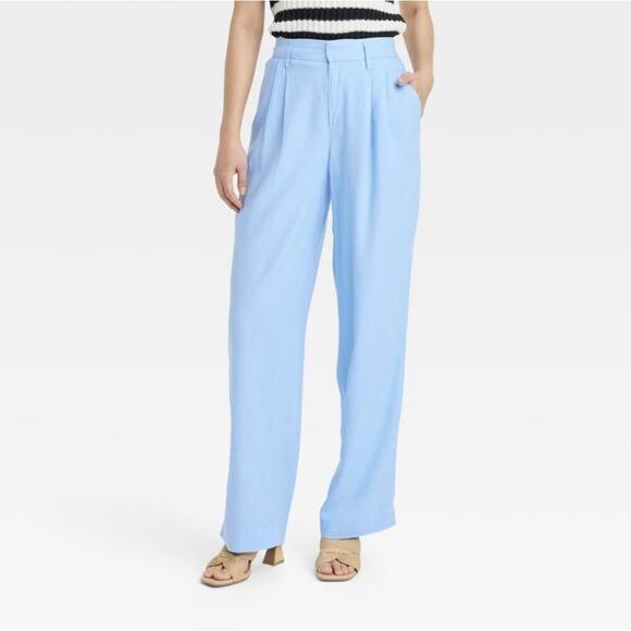 A New Day Blue Silky Wide Leg Dress Pants 8 - Picture 1 of 6